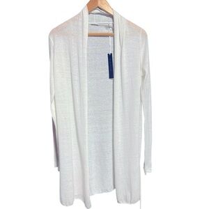 NWT Elie Tahari White Cotton/Linen midi open front cardigan  size small
